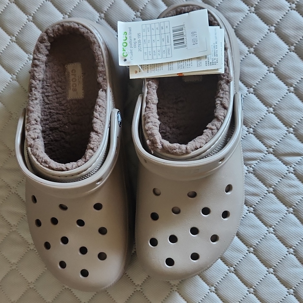 CROCS Tan Clogs with Plush Lining